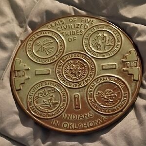 Frankoma Seals Of Five Civilized Tribes Decorative Plaque Round Trivet EUC